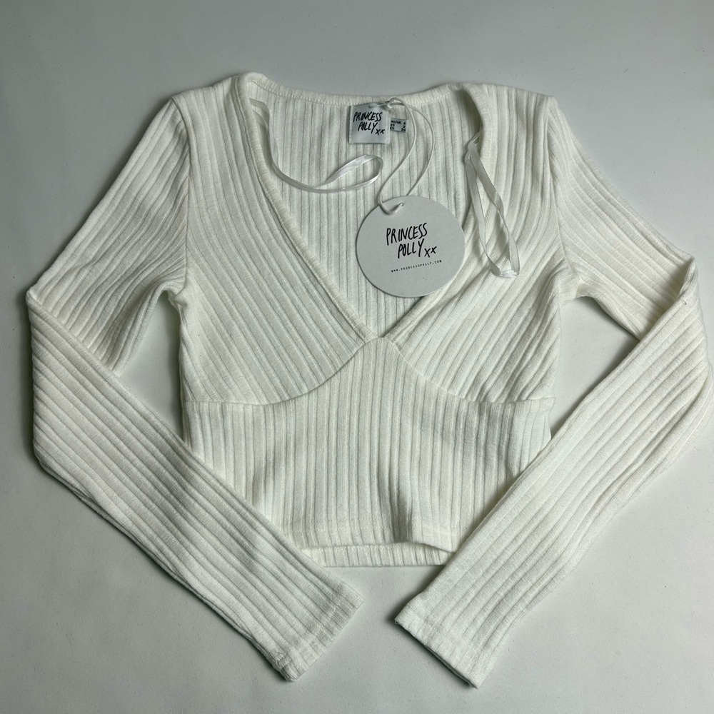 NWT Princess Polly Keyla White Ribbed Crop Top SIZE 2 XS